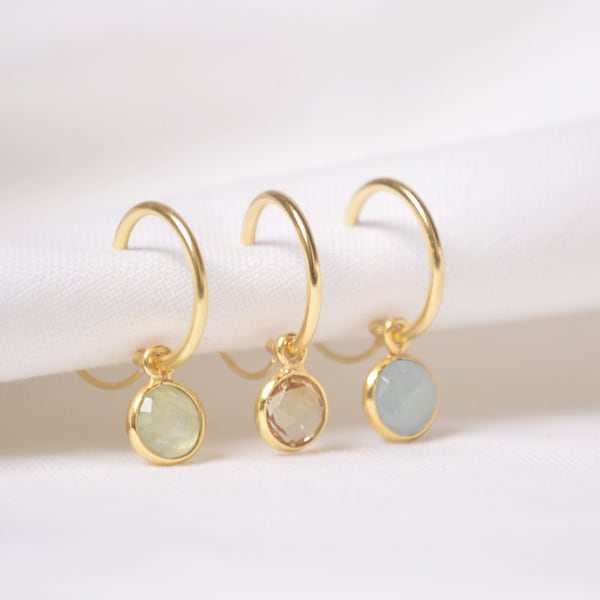 Crystal Huggies Hoops Gold, Tiny Dainty Small Hoops, Creole Gold with pendant Minimalist earrings, Christmas Gifts for Women