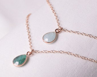 Genuine Aquamarine Pendant in Rose gold chain , Natural Raw Aquamarine gold, Minimalist  Gemstone Necklace