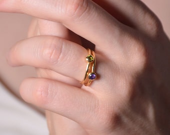 Personalized real stone gold ring – stackable, elegant everyday jewellery