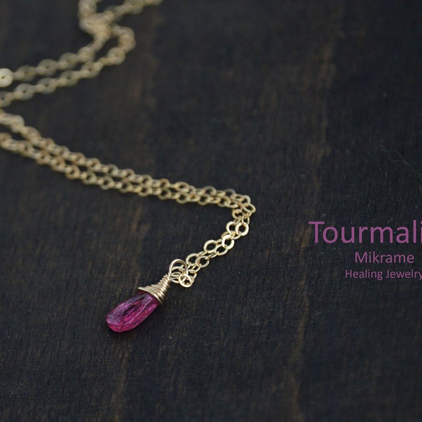 October Birthstone Necklace,Pink Tourmaline,Tourmaline Necklace,Layered Necklace,Minimal Necklace,14K Gold,Mikrame,Tourmaline,Gift for her
