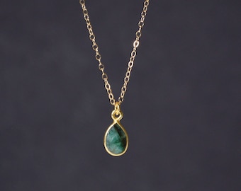 Emerald Necklace,May Birthstone,Gold Emerald Necklace,Simple Birthstone Necklace,14k Gold Filled,Dainty Necklace,Genuine Emerald,Christmas