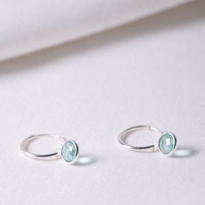 Wedding blue earrings, Apatite earrings dangle, Boho Birthstone Huggie hoops in Silver, Summer Jewelry