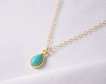 Genuine Turquoise Stone necklace, Healing Crystals, Personalized Birthstone Jewelry, Grandmother Christmas Necklace, December Gift