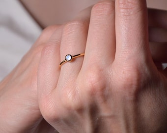 Mini Gold Moonstone Ring | Dainty Handmade Gift for mom and sister