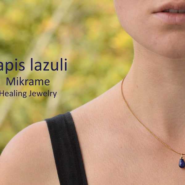 Lapis Lazuli Necklace,Personalized Gift,Raw Stone,Raw Lapis Lazuli,Mikrame,Minimalist gift,September Birthstone,Gold filled necklace,Layered