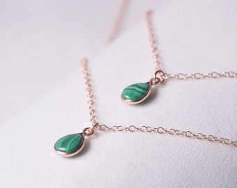 Rose gold chain with Malachite Pendant, Malachite Necklace set, Personalized necklace,  Natural  green teardrop pendant