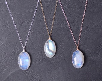 Delicate Moonstone Necklace, Raw Moonstone Necklace Pendant in 14K Gold Filled, Sterling Silver and Rose Gold Personalized Gift