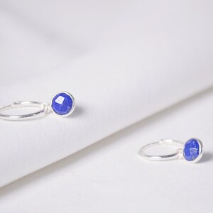Creole lapiz lazuli in silver, Huggie Hoop Earrings, September gift for her, simple hoop silver, unique holiday gift