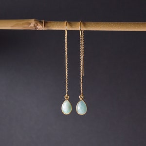 Citrine Earring Threaders, Long Chain Earrings Wedding, November Birthstone Earring, Stone Drop, Bridesmaid Gift, Birthday Gift
