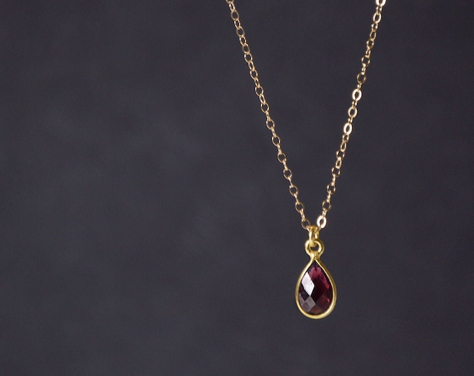 Genuine Garnet Necklace, Garnet Birth stone jewelry, Delicate Crystal Pendant