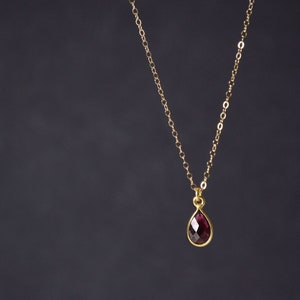 Genuine Garnet Necklace, Garnet Birth stone jewelry, Delicate Crystal Pendant