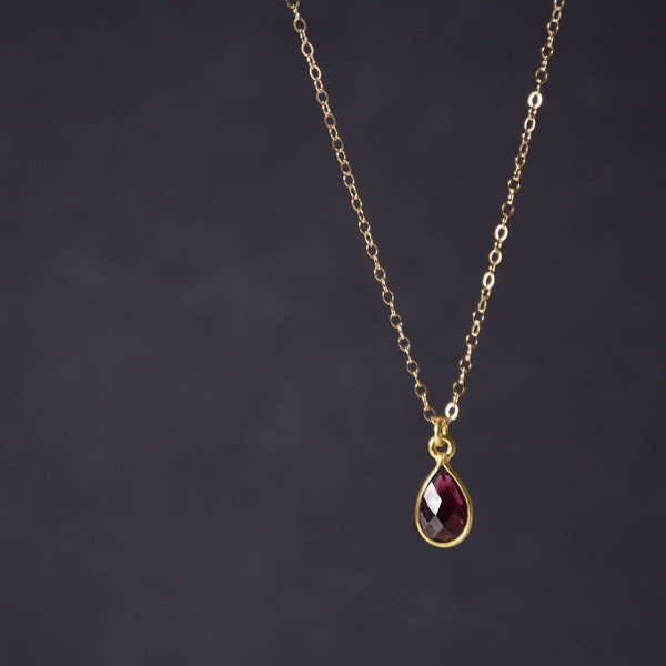 Genuine Garnet Necklace, Garnet Birth stone jewelry, Delicate Crystal Pendant
