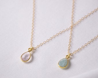 Natural Aquamarine Stone necklace, Personalized Birthstone Jewelry, Tiny aquamarine Pendant necklace, Grandmother Christmas Necklace