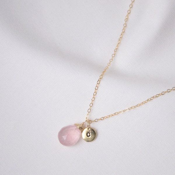 Charm Rose Quartz Necklace Pendant,Initial Crystal Birth Stone Necklace, Jewelry Trend Gift