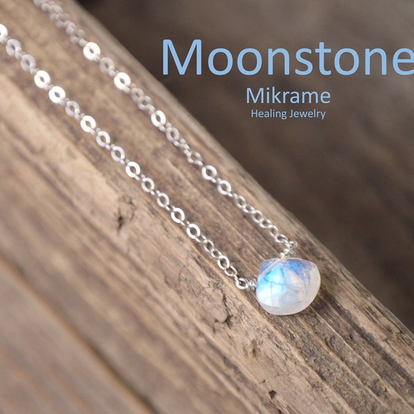 Small Moonstone Necklace,Rainbow Moonstone,Sterling Silver Moonstone Pendant,June Birthstone,Choker Necklace,Wife gift,