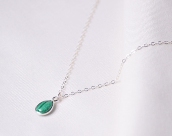 Malachite pendant silver necklace, Thing silver necklace, Gifts for her
