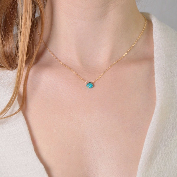 Collier turquoise délicat en chaîne remplie d’or 14 carats, pendentif en pierres précieuses, cadeau unique pour épouse, bijoux en pierre de naissance de décembre