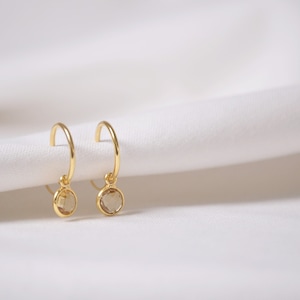 Citrine Huggie Hoop Earrings Gold, November Birthstone, Trendy Chic Boho Earrings for Her, Crystal Earring Set