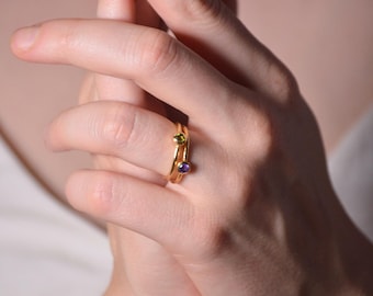 1mm Amethyst Gold Ring – Eco-Friendly Handmade Gift for Birthdays