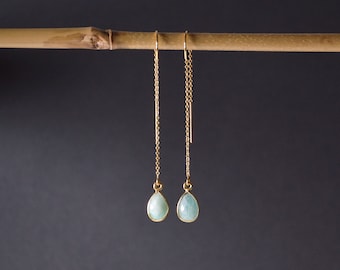Aqua Amazonite Earring Threaders, Long Chain Earrings Wedding, Gemstone  Birthstone Earring, Light Blue Gemstone