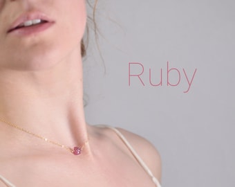 Raw Ruby Necklace,July Birthstone,Gemstone Jewelry,Gold Ruby Necklace,Dainty Ruby Jewelry,14K Gold filled Jewelry