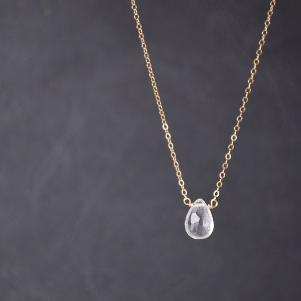 Small crystal pendant gold,delicate stone necklace,april birthstone,gemstone necklace,clear quartz pendant,mom necklace,healing stones