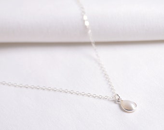 925 sterling silver minimalist pearl necklace,simple pearl pendant necklace, bridesmaid gift, Christmas Gift