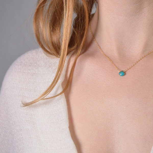 Dainty Turquoise Necklace,December Birthstone, Simple Gold Necklace, Minimalist Necklace, Personalized gift for women