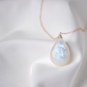 Moonstone Pendant in Rose Gold chain,Rainbow Moonstone Necklace, Personalised Birthstone Jewelry June