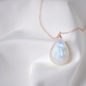 Moonstone Pendant in Rose Gold chain,Rainbow Moonstone Necklace, Personalised Birthstone Jewelry June