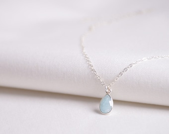 Aquamarine  Pendant Silver, Birthstone necklace for grandma, choker necklace, Gift for her