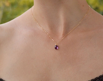 Amethyst Halskette, Winzig Amethyst Anhänger Schmuck, Februar Geburtstag Geschenk für Frau, Mikrame, Layered Halskette, Geschenk für sie Februar Stein