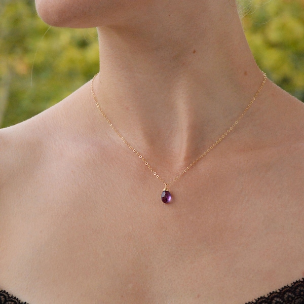 Amethyst Necklace, Tiny Amethyst Pendant Jewelry, February Birthday Gift for wife, Mikrame, Layered Necklace, Gift for her February Stone