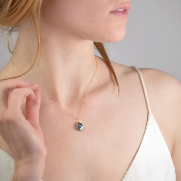 Birth Stone Emerald with 14k Gold Filled chain ,May Birthstone, Dainty Necklace Gift idea