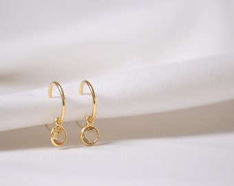 Citrine Huggie Hoop Earrings Gold, November Birthstone, Trendy Chic Boho Earrings for Her, Crystal Earring Set