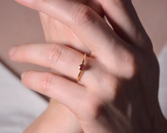 Thin gold ring with garnet - Handmade everyday gift