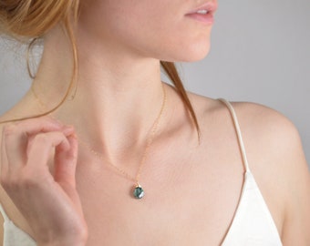 Birth Stone Emerald with 14k Gold Filled chain ,May Birthstone, Dainty Necklace Gift idea