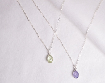 Personalized 925 silver pendant with stone, gift for girlfriend - sister gift Christmas, 2 birthstone necklace