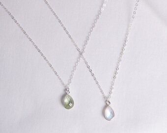 Rainbow moonstone pendant charm with sterling silver chain necklace