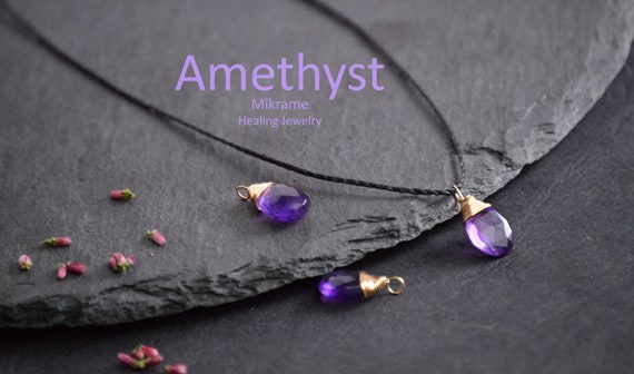 Collar with amethyst, Silk Necklace,Birth Stone Necklace, Geschenk für sie,Personalized gift