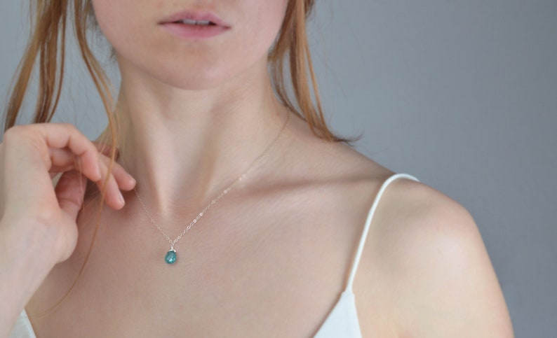 Apatite Necklace Pendant, Delicate Crystal Necklace,Birthstone Necklace, Gift for woman, Blue Stone with Sterling Silver chain 