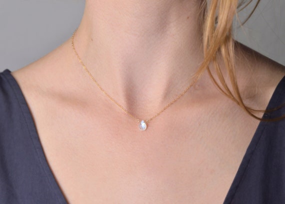 Moonstone Necklace With 14K Gold Filled Chain Small Moonstone