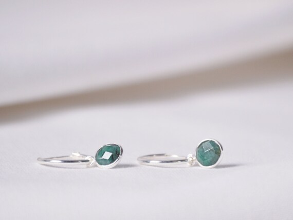 Emerald hoop earrings, May Birthstone Mothers days gifts, Boho Wedding, Charm hoop earrings, Mikrame Jewelry