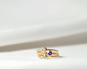 Custom Stackable Birthstone Rings - Single, Pair, or Trio Options in Natural Gemstones