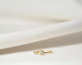 Affordable Eco-Friendly Gold Ring with Aquamarine, Minimalist Birthstone Jewelry