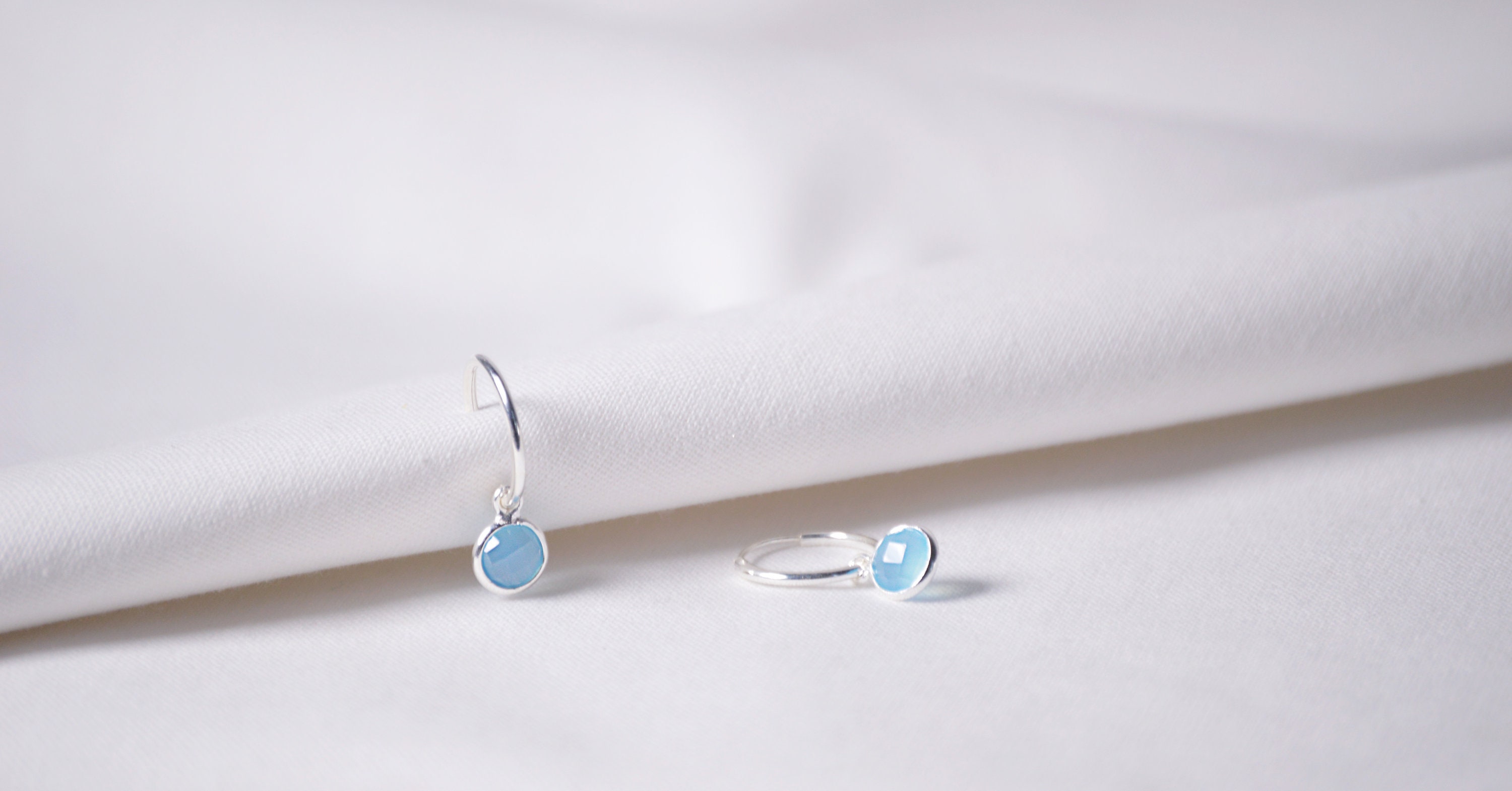 Silver Hoops with Interchangeable Drops | Sterling Silver | Auree Sterling Interchangeable Hoop Earrings Set w/Silver~Chalcedony~Rhodonite Drops display picture 1