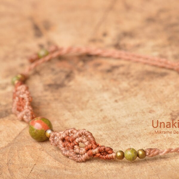 Unakite Bracelet,Unakite Jewelry,Anklet Jewelry,Mikrame,Healing Crystal,Macrame Bracelet,Macrame Unakite,Unakite Beads Bracelet,Boho Jewelry