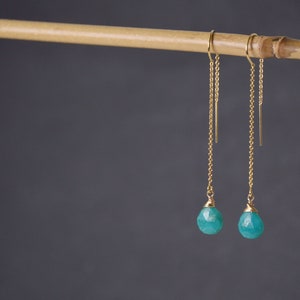 Turquoise Threader Earrings gold,Long Chain Earrings,Delicate Bridesmaid Earrings, Ear Threader, Personalized Gemstone Earrings