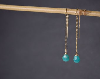 Turquoise Threader Earrings gold,Long Chain Earrings,Delicate Bridesmaid Earrings, Ear Threader, Personalized Gemstone Earrings