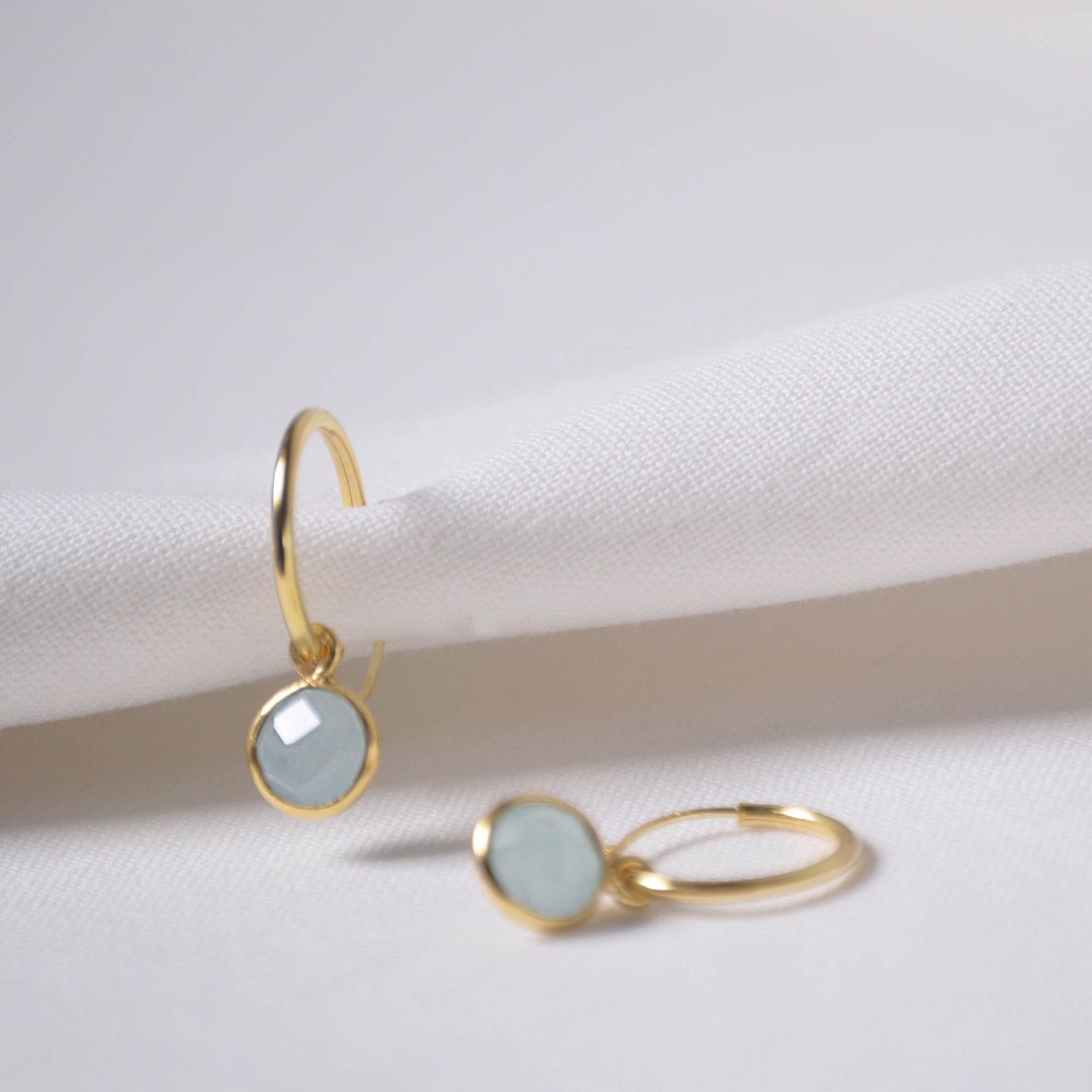 Aqua Flower Huggie Earrings